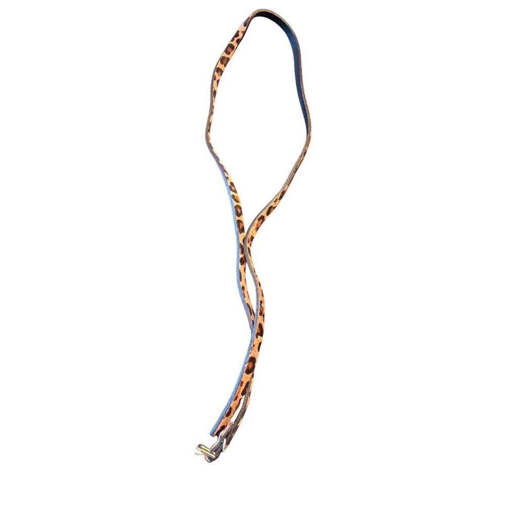 Leopard Print Genuine Leather Calf‎ Hair Thin Skinny Belt With Gold Buckle